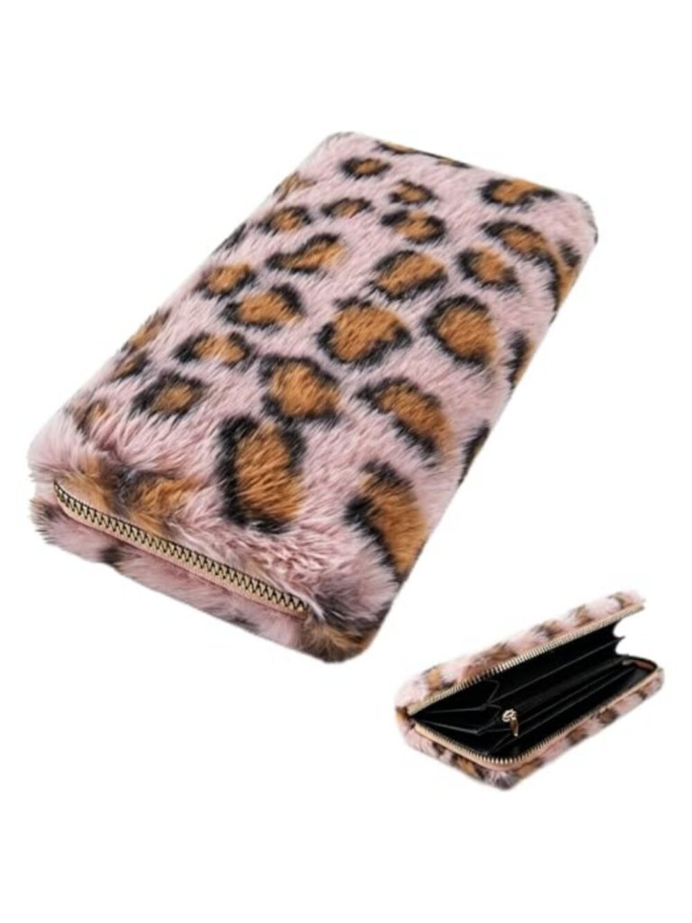 Leopard Print Faux Fur Clutch Wallet & Handbag for Women